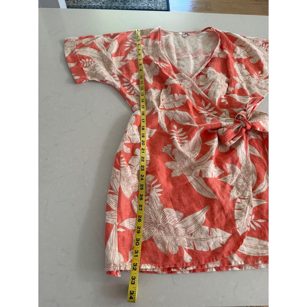 Amuse Society Coral Tropical Floral Linen Blend Wrap Dress AD04PMAL Womens Small - Picture 2 of 10